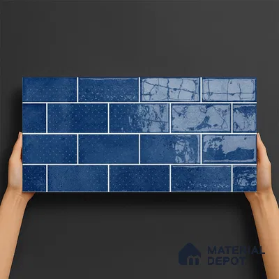 Brick Wall Tile TL 06570 D R Mood Dk Blue Bricks HL 2 ft x 1 ft Ceramic Glossy Finish - 8 mm | Suitable for Living Room, Kitchen & Bathroom (Sample)