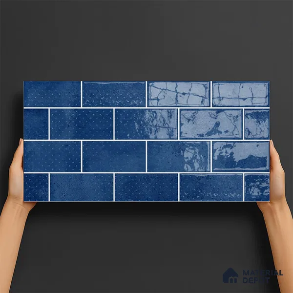 Brick Wall Tile TL 06570 D R Mood Dk Blue Bricks HL 2 ft x 1 ft Ceramic Glossy Finish - 8 mm | Suitable for Living Room, Kitchen & Bathroom (Sample)