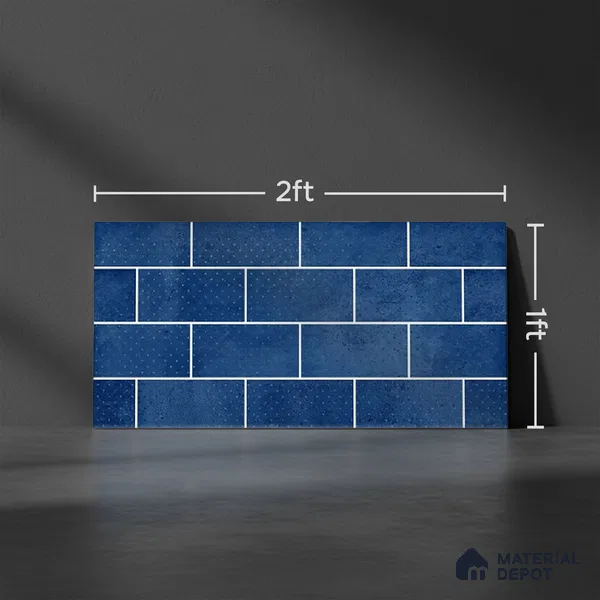 Brick Wall Tile TL 06570 D R Mood Dk Blue Bricks HL 2 ft x 1 ft Ceramic Glossy Finish - 8 mm | Suitable for Living Room, Kitchen & Bathroom (Sample)