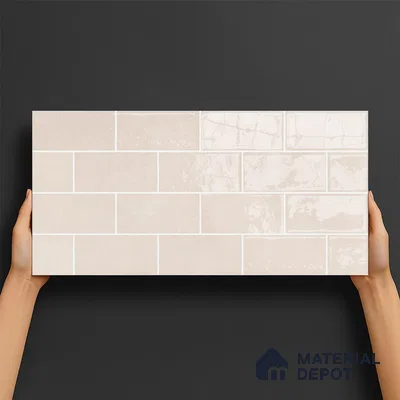 Faux Subway Wall Tile TL 06570 E Mood Off White Brick HL 2 ft x 1 ft Ceramic Glossy Finish - 8 mm | Suitable for Kitchen, Bathroom, Dining Area | Please Expect a Slight Variation of Pattern