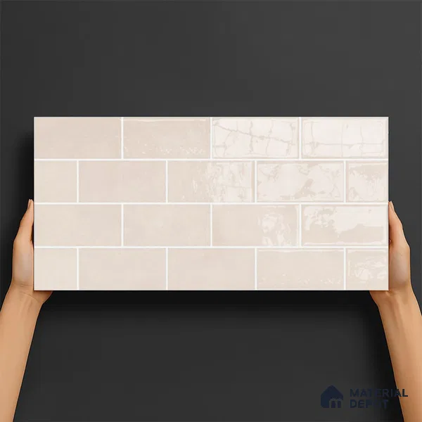Faux Subway Wall Tile TL 06570 E Mood Off White Brick HL 2 ft x 1 ft Ceramic Glossy Finish - 8 mm | Suitable for Kitchen, Bathroom, Dining Area | Please Expect a Slight Variation of Pattern