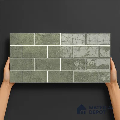 Faux Subway Wall Tile TL 06570 F R Mood Green Bricks HL 2 ft x 1 ft Ceramic Glossy Finish - 8 mm | Suitable for Kitchen, Bathroom & Balcony Walls | Please Expect a Slight Variation of Pattern (Sample)