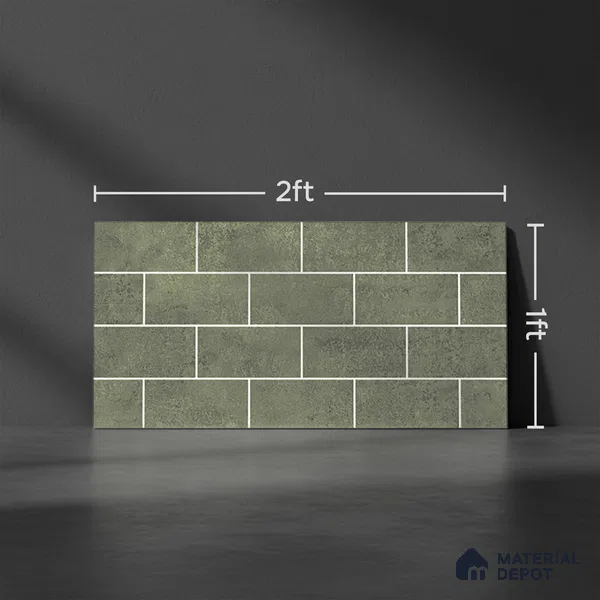 Faux Subway Wall Tile TL 06570 F R Mood Green Bricks HL 2 ft x 1 ft Ceramic Glossy Finish - 8 mm | Suitable for Kitchen, Bathroom & Balcony Walls | Please Expect a Slight Variation of Pattern (Sample)