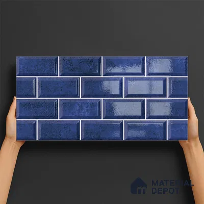 Faux Subway Wall Tile TL 06570 G R Mood Blue Brick HL 2 ft x 1 ft Ceramic Glossy Finish - 8 mm | Suitable for Kitchen, Bathroom, Dining Area | Please Expect a Slight Variation of Pattern