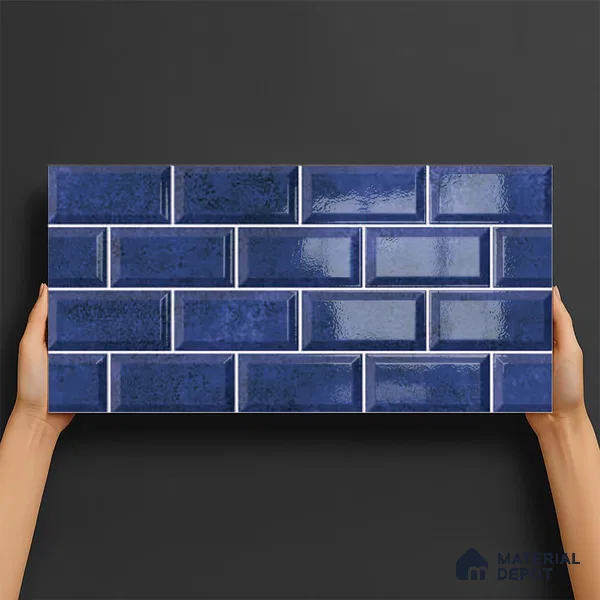 Faux Subway Wall Tile TL 06570 G R Mood Blue Brick HL 2 ft x 1 ft Ceramic Glossy Finish - 8 mm | Suitable for Kitchen, Bathroom, Dining Area | Please Expect a Slight Variation of Pattern