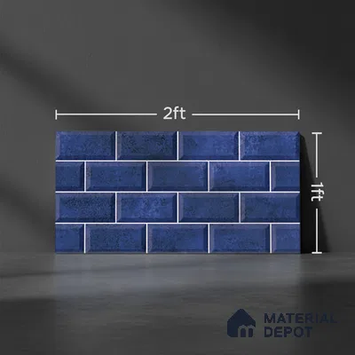 Faux Subway Wall Tile TL 06570 G R Mood Blue Brick HL 2 ft x 1 ft Ceramic Glossy Finish - 8 mm | Suitable for Kitchen, Bathroom, Dining Area | Please Expect a Slight Variation of Pattern