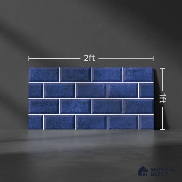 Faux Subway Wall Tile TL 06570 G R Mood Blue Brick HL 2 ft x 1 ft Ceramic Glossy Finish - 8 mm | Suitable for Kitchen, Bathroom, Dining Area | Please Expect a Slight Variation of Pattern