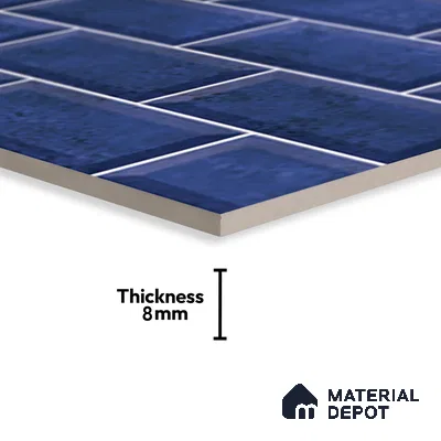Faux Subway Wall Tile TL 06570 G R Mood Blue Brick HL 2 ft x 1 ft Ceramic Glossy Finish - 8 mm | Suitable for Kitchen, Bathroom, Dining Area | Please Expect a Slight Variation of Pattern