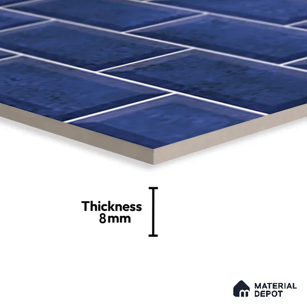 Faux Subway Wall Tile TL 06570 G R Mood Blue Brick HL 2 ft x 1 ft Ceramic Glossy Finish - 8 mm | Suitable for Kitchen, Bathroom, Dining Area | Please Expect a Slight Variation of Pattern