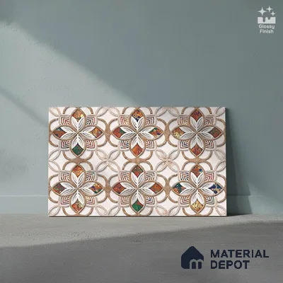 TL 01888 A White & Brown Highlighter 1 18 x 12 inch Glossy Finish Ceramic Wall Tile - 6 mm