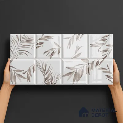 Floral Wall Tile TL 06559 C L Limon Grey Leaf HL 2 ft x 1 ft Ceramic Glossy Finish - 8 mm | Suitable for Living Room, Kitchen & Bathroom | Please Expect a Slight Variation of Pattern (Sample)