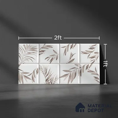 Floral Wall Tile TL 06559 C L Limon Grey Leaf HL 2 ft x 1 ft Ceramic Glossy Finish - 8 mm | Suitable for Living Room, Kitchen & Bathroom | Please Expect a Slight Variation of Pattern (Sample)