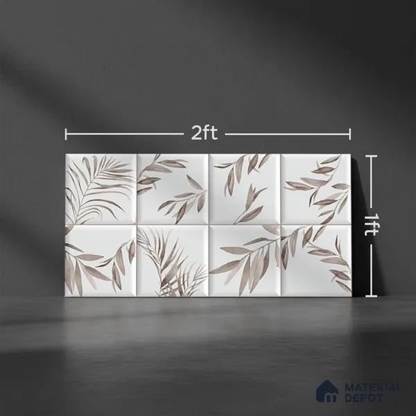 Floral Wall Tile TL 06559 C L Limon Grey Leaf HL 2 ft x 1 ft Ceramic Glossy Finish - 8 mm | Suitable for Living Room, Kitchen & Bathroom | Please Expect a Slight Variation of Pattern (Sample)