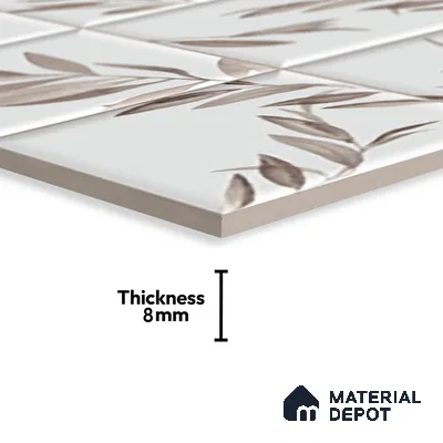 Floral Wall Tile TL 06559 C L Limon Grey Leaf HL 2 ft x 1 ft Ceramic Glossy Finish - 8 mm | Suitable for Living Room, Kitchen & Bathroom | Please Expect a Slight Variation of Pattern (Sample)