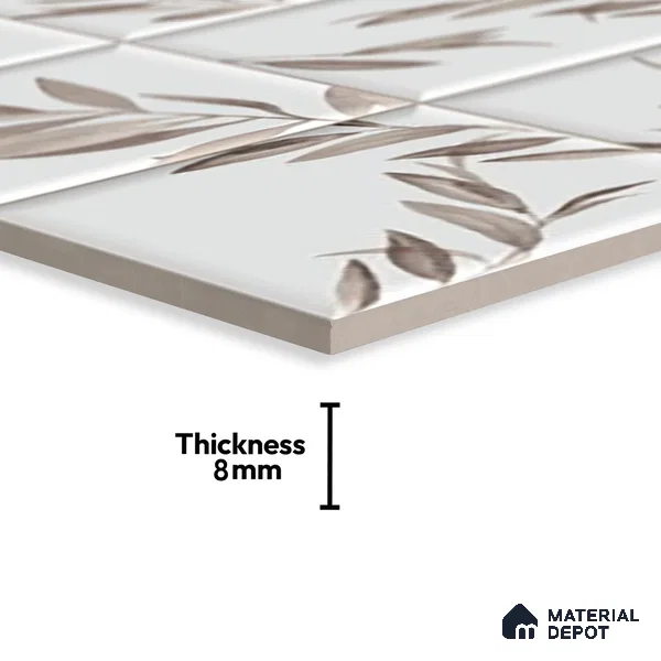 Floral Wall Tile TL 06559 C L Limon Grey Leaf HL 2 ft x 1 ft Ceramic Glossy Finish - 8 mm | Suitable for Living Room, Kitchen & Bathroom | Please Expect a Slight Variation of Pattern (Sample)