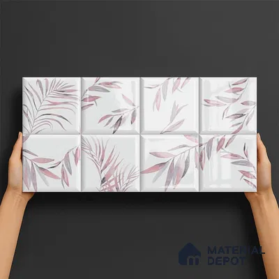 Floral Wall Tile TL 06559 L Limon Pink Leaf HL 2 ft x 1 ft Ceramic Glossy Finish - 8 mm | Suitable for Living Room, Kitchen & Bathroom | Please Expect a Slight Variation of Pattern (Sample)