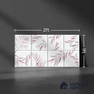 Floral Wall Tile TL 06559 L Limon Pink Leaf HL 2 ft x 1 ft Ceramic Glossy Finish - 8 mm | Suitable for Living Room, Kitchen & Bathroom | Please Expect a Slight Variation of Pattern (Sample)