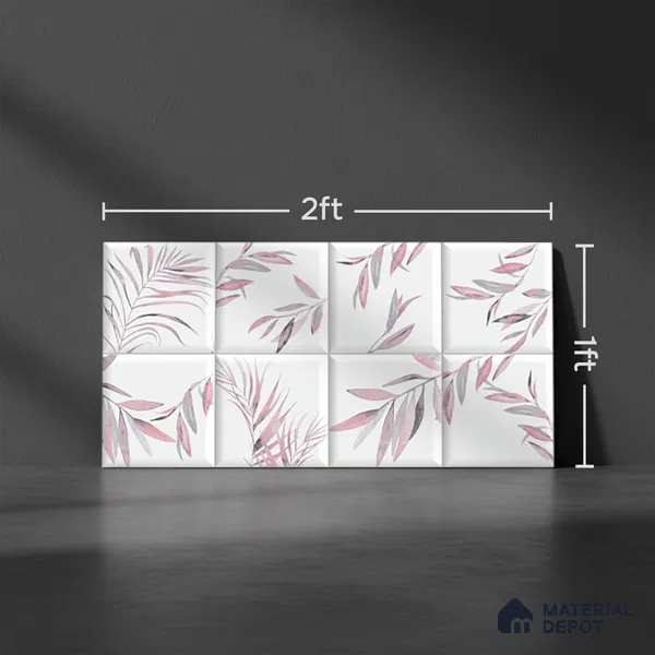 Floral Wall Tile TL 06559 L Limon Pink Leaf HL 2 ft x 1 ft Ceramic Glossy Finish - 8 mm | Suitable for Living Room, Kitchen & Bathroom | Please Expect a Slight Variation of Pattern (Sample)