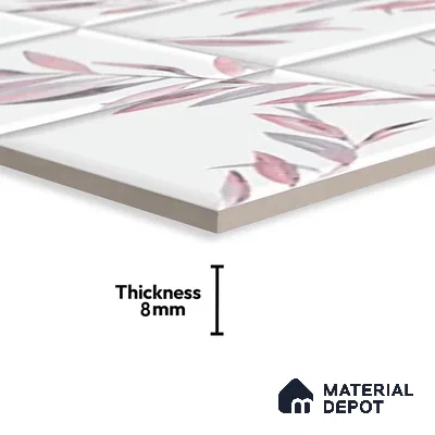 Floral Wall Tile TL 06559 L Limon Pink Leaf HL 2 ft x 1 ft Ceramic Glossy Finish - 8 mm | Suitable for Living Room, Kitchen & Bathroom | Please Expect a Slight Variation of Pattern (Sample)