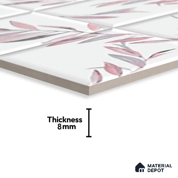 Floral Wall Tile TL 06559 L Limon Pink Leaf HL 2 ft x 1 ft Ceramic Glossy Finish - 8 mm | Suitable for Living Room, Kitchen & Bathroom | Please Expect a Slight Variation of Pattern (Sample)