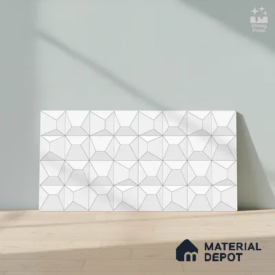3D Wall Tile TL 06516  Wonder White 016 24 inch x 12 inch Ceramic Glossy Finish - 8 mm | Suitable for Accent / Feature Walls, Bathroom, Kitchen Wall & Backsplashes