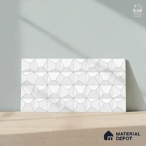 3D Wall Tile TL 06516  Wonder White 016 24 inch x 12 inch Ceramic Glossy Finish - 8 mm | Suitable for Accent / Feature Walls, Bathroom, Kitchen Wall & Backsplashes