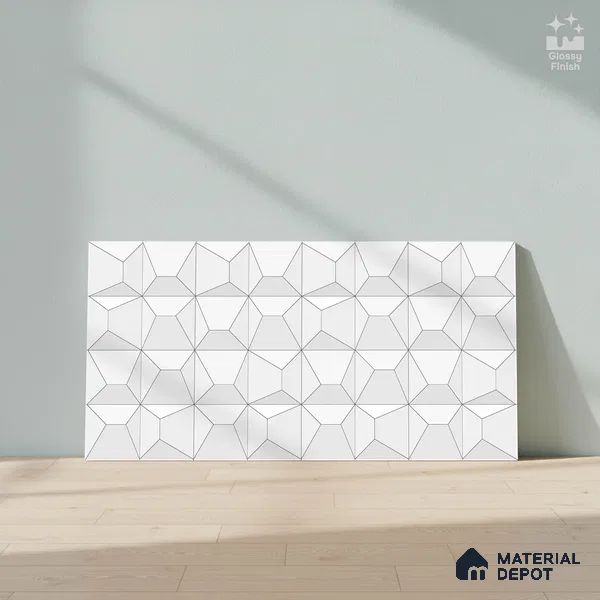 3D Wall Tile TL 06516 Wonder White 016 24 inch x 12 inch Ceramic Glossy Finish - 8 mm | Suitable for Accent / Feature Walls, Bathroom, Kitchen Wall & Backsplashes