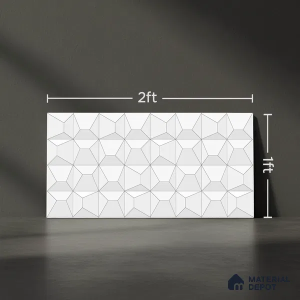 3D Wall Tile TL 06516 Wonder White 016 24 inch x 12 inch Ceramic Glossy Finish - 8 mm | Suitable for Accent / Feature Walls, Bathroom, Kitchen Wall & Backsplashes