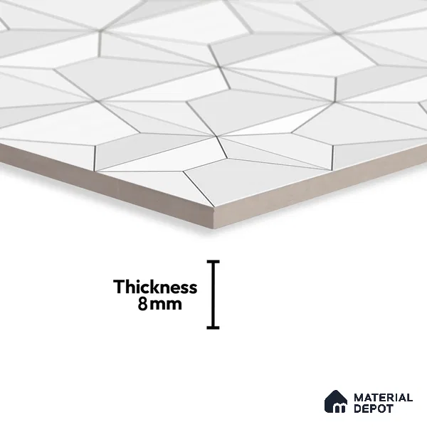3D Wall Tile TL 06516 Wonder White 016 24 inch x 12 inch Ceramic Glossy Finish - 8 mm | Suitable for Accent / Feature Walls, Bathroom, Kitchen Wall & Backsplashes