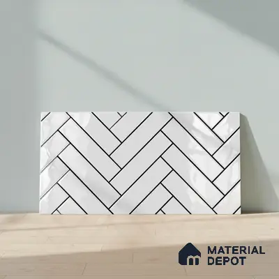 Faux Subway Wall Tile TL 10753 White Linen Light 2 ft x 1 ft Glossy Finish Ceramic Tile - 9 mm | Please Expect a Slight Variation of Pattern