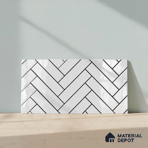 Faux Subway Wall Tile TL 10753 White Linen Light 2 ft x 1 ft Glossy Finish Ceramic Tile - 9 mm | Please Expect a Slight Variation of Pattern