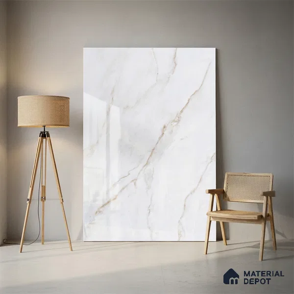 Marble Look Tile TL 09706 6 ft x 4 ft Glossy Finish Vitrified Tile - 15 mm | Adhesive and Spacers Must be Used During Installation