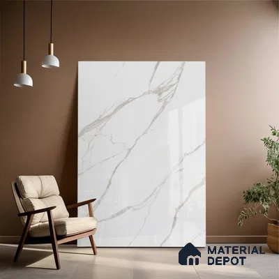 Marble Look Tile TL 09708 6 ft x 4 ft Glossy Finish Vitrified Tile - 15 mm | Adhesive and Spacers Must be Used During Installation