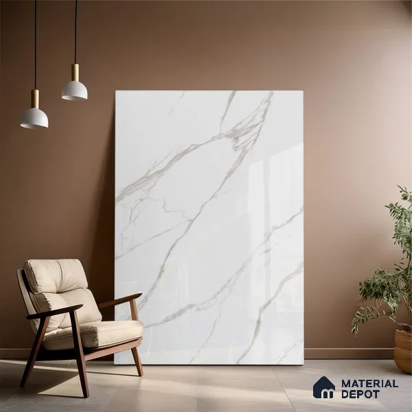 Marble Look Tile TL 09708 6 ft x 4 ft Glossy Finish Vitrified Tile - 15 mm | Adhesive and Spacers Must be Used During Installation