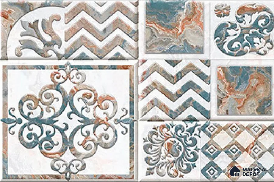 TL 01912 B Red & White Highlighter 2 18 x 12 inch Glossy Finish Ceramic Wall Tile - 6 mm