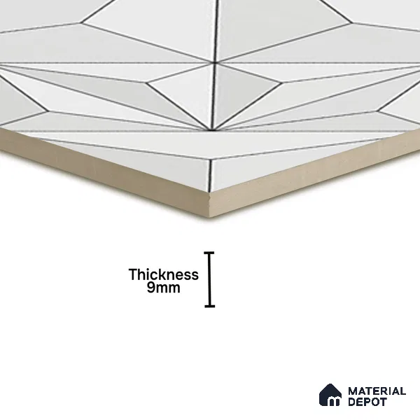3D Highlighter Wall Tile TL 06576 B Bentley White Decor 1 ft x 1 ft Ceramic Matte Finish - 9 mm | Suitable for Living Room,Kitchen & Bedroom (Sample)