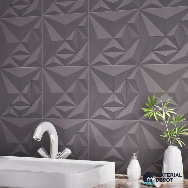 3D Highlighter Wall Tile TL 06576 C Bentley Grey 1 ft x 1 ft Ceramic Matte Finish - 9 mm | Suitable for Living Room, Kitchen & Bedroom