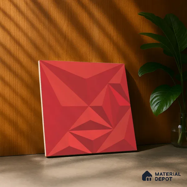 3D Highlighter Wall Tile TL 06576 E Bentley Red 1 ft x 1 ft Ceramic Matte Finish - 9 mm | Suitable for Living Room, Kitchen & Bedroom (Sample)