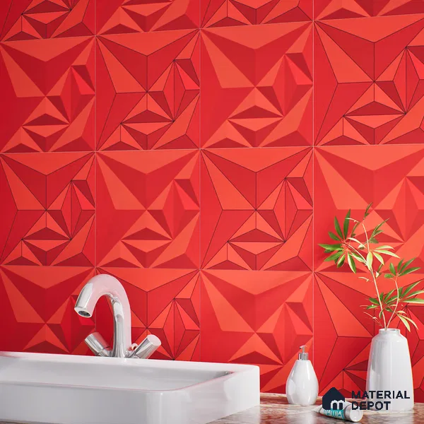 3D Highlighter Wall Tile TL 06576 E Bentley Red 1 ft x 1 ft Ceramic Matte Finish - 9 mm | Suitable for Living Room, Kitchen & Bedroom (Sample)