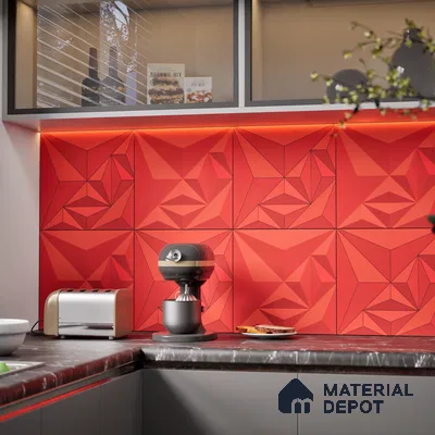 3D Highlighter Wall Tile TL 06576 E Bentley Red 1 ft x 1 ft Ceramic Matte Finish - 9 mm | Suitable for Living Room, Kitchen & Bedroom (Sample)