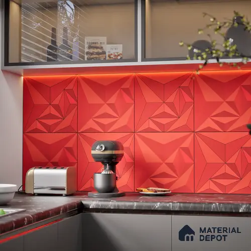 3D Highlighter Wall Tile TL 06576 E Bentley Red 1 ft x 1 ft Ceramic Matte Finish - 9 mm | Suitable for Living Room, Kitchen & Bedroom
