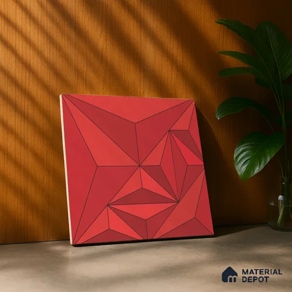 3D Highlighter Wall Tile TL 06576 F Bentley Red Decor 1 ft x 1 ft Ceramic Matte Finish - 9 mm | Suitable for Living Room, Kitchen & Bedroom (Sample)
