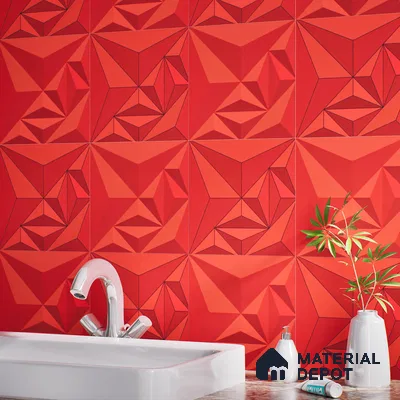 3D Highlighter Wall Tile TL 06576 F Bentley Red Decor 1 ft x 1 ft Ceramic Matte Finish - 9 mm | Suitable for Living Room, Kitchen & Bedroom (Sample)