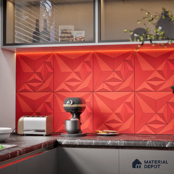 3D Highlighter Wall Tile TL 06576 F Bentley Red Decor 1 ft x 1 ft Ceramic Matte Finish - 9 mm | Suitable for Living Room, Kitchen & Bedroom (Sample)