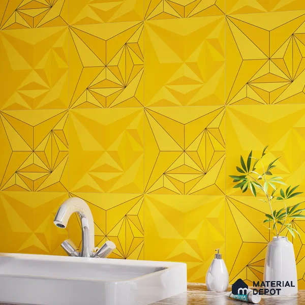 3D Highlighter Wall Tile TL 06576 G Bentley Yellow 1 ft x 1 ft Ceramic Matte Finish - 9 mm | Suitable for Living Room, Kitchen & Bedroom (Sample)