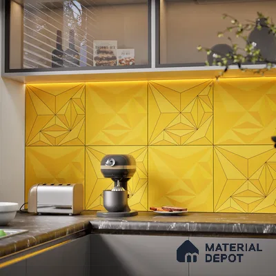 3D Highlighter Wall Tile TL 06576 G Bentley Yellow 1 ft x 1 ft Ceramic Matte Finish - 9 mm | Suitable for Living Room, Kitchen & Bedroom (Sample)