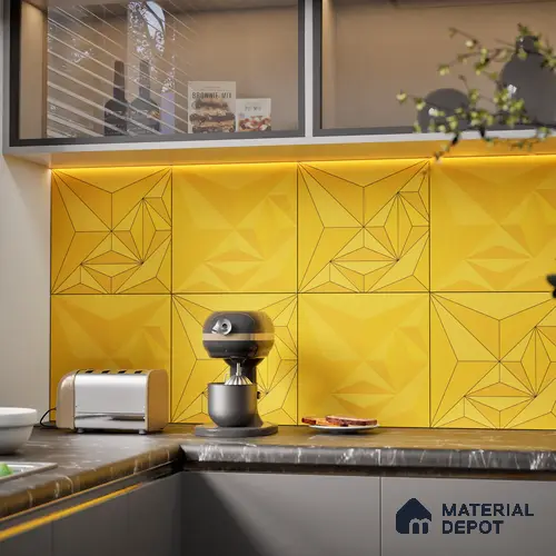 3D Highlighter Wall Tile TL 06576 G Bentley Yellow 1 ft x 1 ft Ceramic Matte Finish - 9 mm | Suitable for Living Room, Kitchen & Bedroom