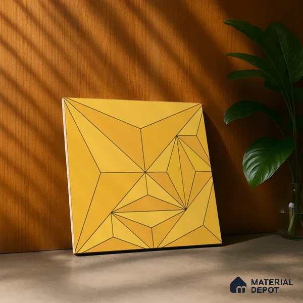 3D Highlighter Wall Tile TL 06576 H Bentley Yellow Decor 1 ft x 1 ft Ceramic Matte Finish - 9 mm | Suitable for Living Room, Kitchen & Bedroom (Sample)