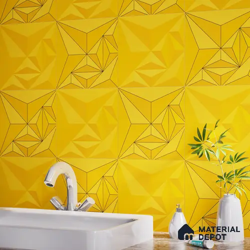 3D Highlighter Wall Tile TL 06576 H Bentley Yellow Decor 1 ft x 1 ft Ceramic Matte Finish - 9 mm | Suitable for Living Room, Kitchen & Bedroom