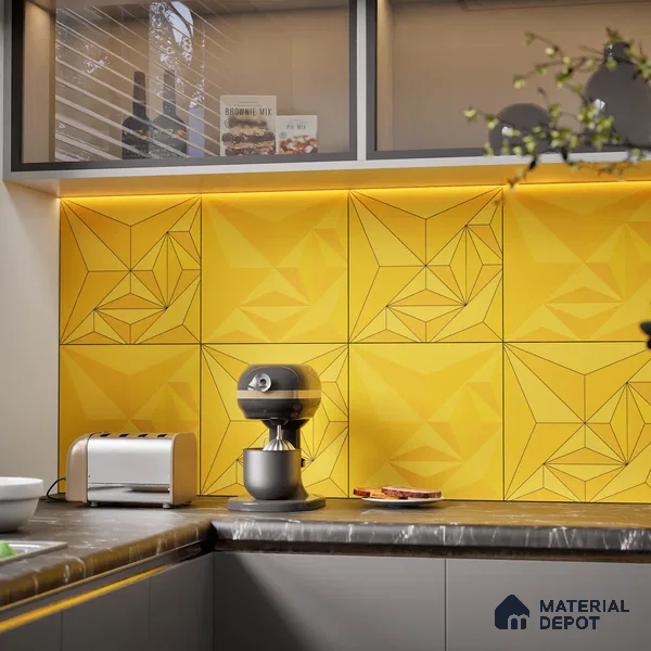 3D Highlighter Wall Tile TL 06576 H Bentley Yellow Decor 1 ft x 1 ft Ceramic Matte Finish - 9 mm | Suitable for Living Room, Kitchen & Bedroom (Sample)